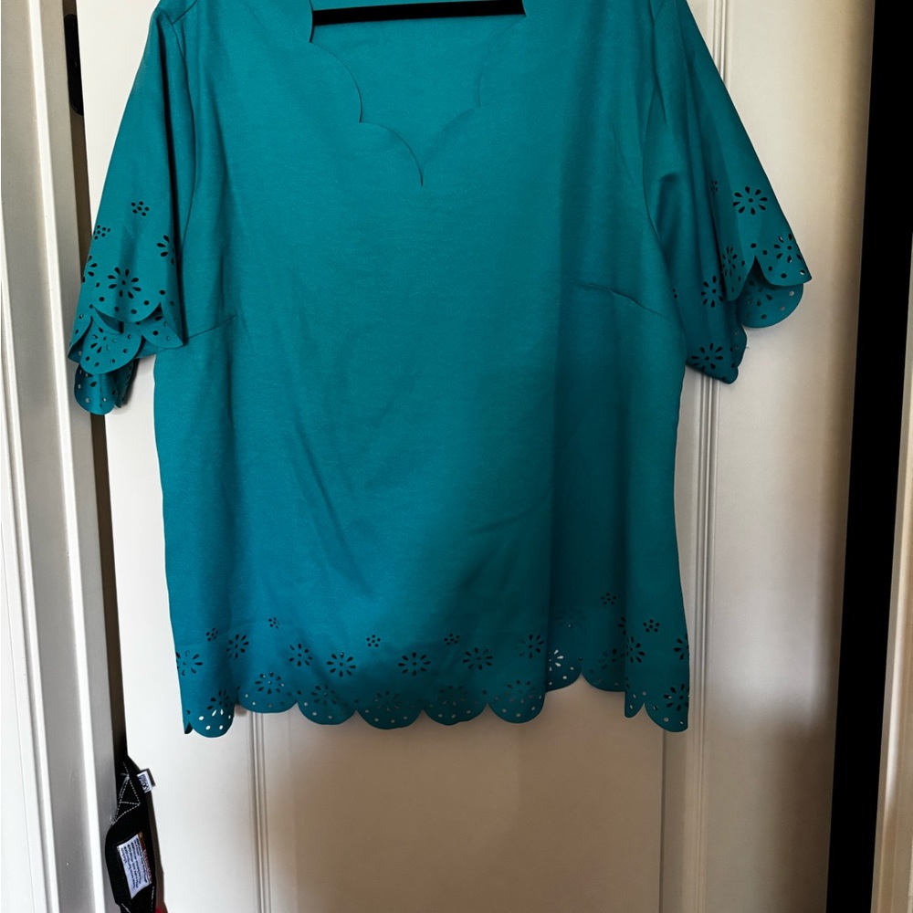 Teal Scalloped Women's Top